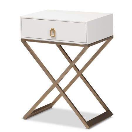 Baxton Studio Patricia White Finished Wood and Brass-Tone Metal 1-Drawer Nightstand 167-10709